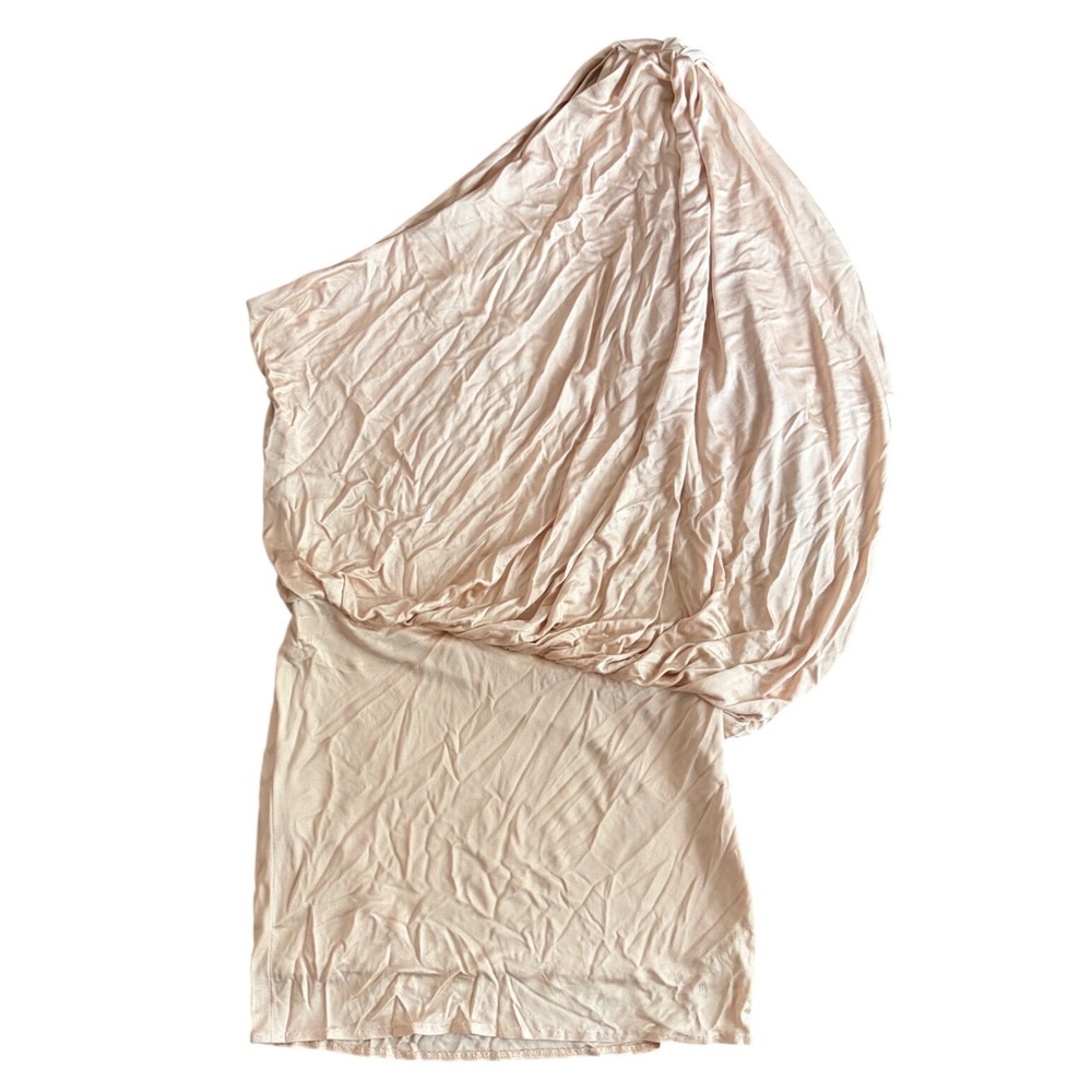 Trina Turk One Shoulder Draped Blouson Mini Dress Champagne Beige Size 6